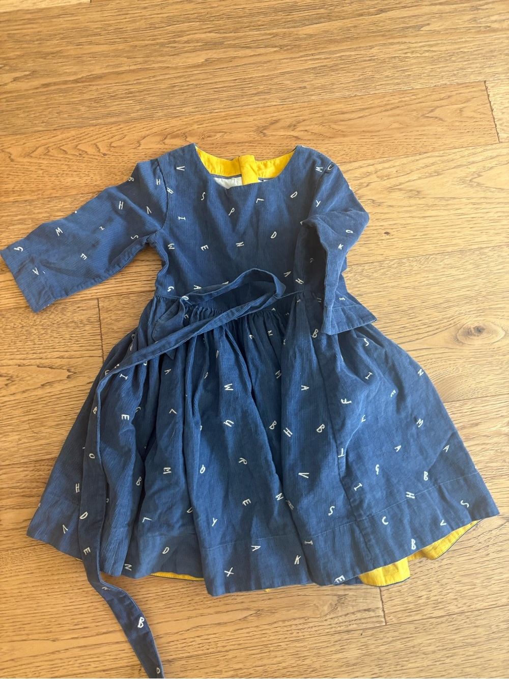 Boden Navy Dress with Yellow Lining and Letter Print